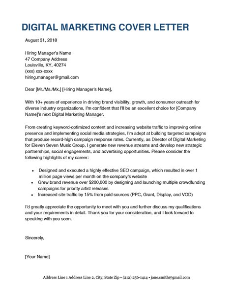 Digital Marketing Cover Letter Template Word