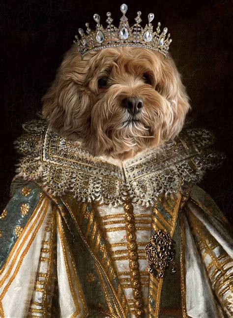 Digital painting pet portrait with royal crown