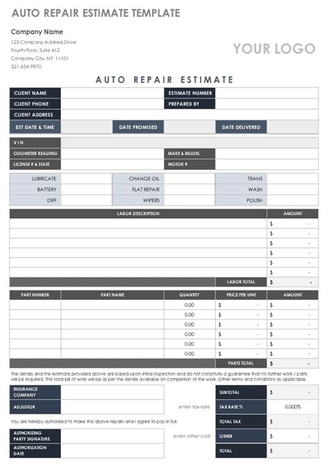 Digital Repair Estimate Template