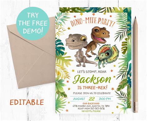 Dino-Mite Party Invites