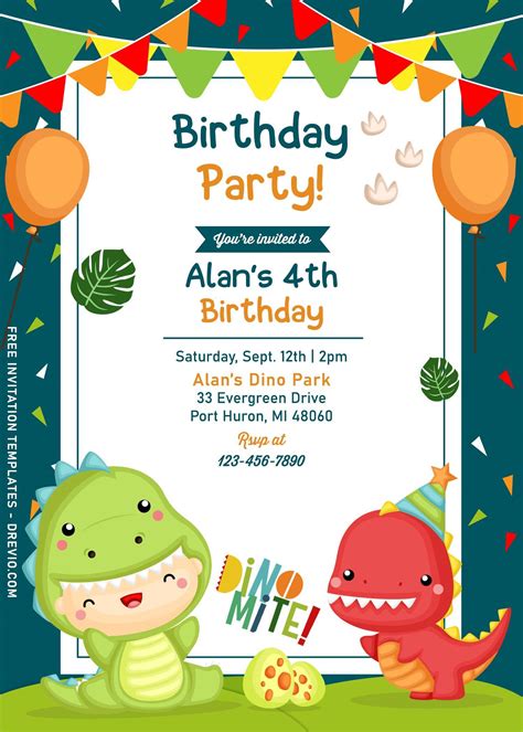 Dinosaur Party Invitation Template Designs