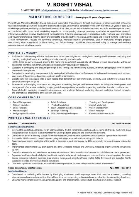 Director of Marketing Resume Template