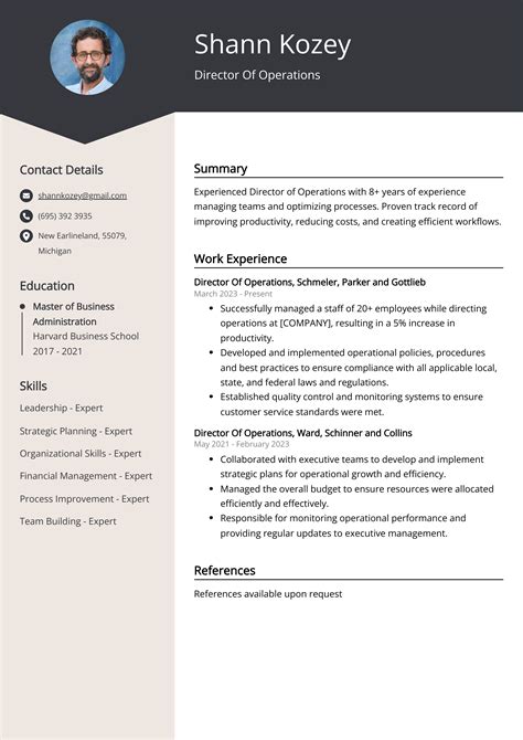 Director of Operations Resume Example 1