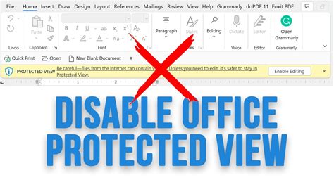 Disable Protected View in Excel