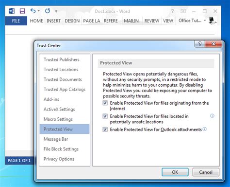 Disable Protected View in Excel