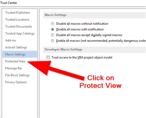 Disabling Protected View in Excel