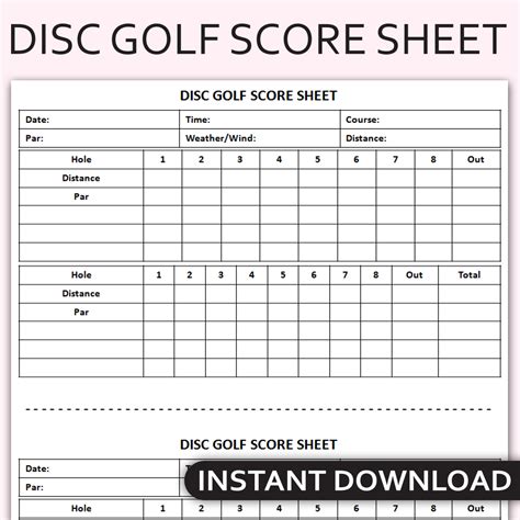 A disc golf scorecard created in Microsoft Word