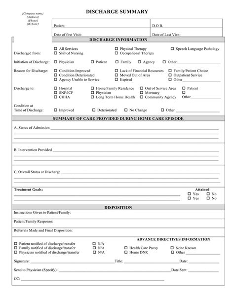 Discharge Papers Template 1