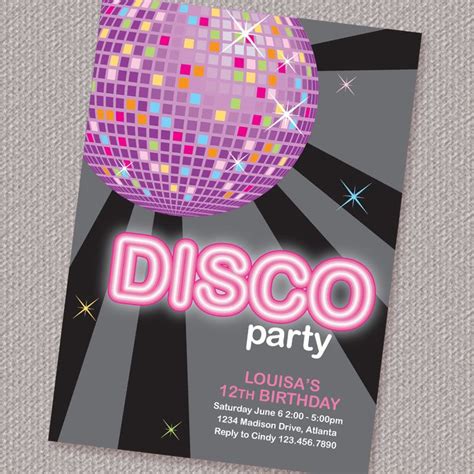 Disco Ball Invitation with Neon Lights