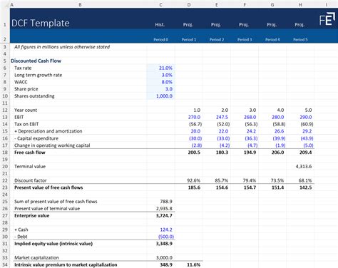 Discounted Cash Flow Template Example 1