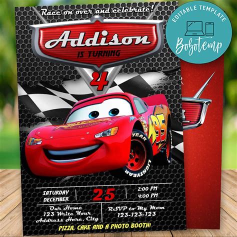 Disney Cars birthday invitation template