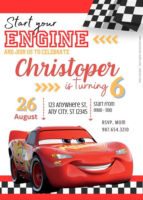 Disney Cars custom character invitation template