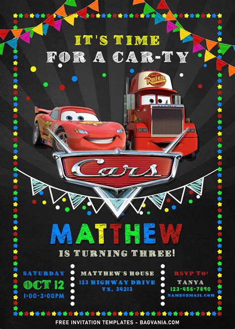 Disney Cars die-cut invitation template