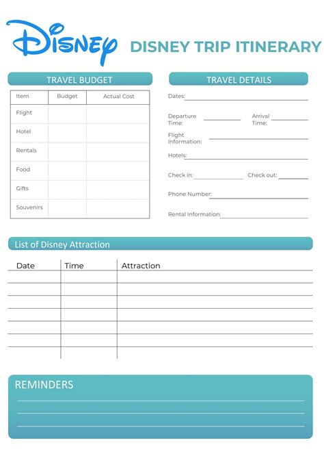 Disney Itinerary Template