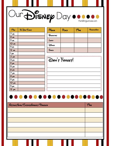 Disney Itinerary Template Printable