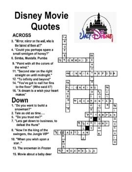 Disney Movie Quotes Crossword Puzzle