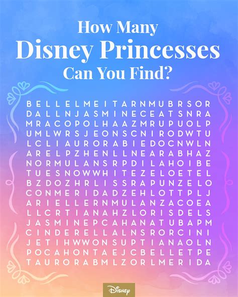 Disney Princess word search printable