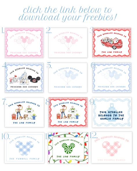 A photo of a Disney stroller tag template featuring Mickey Mouse and friends