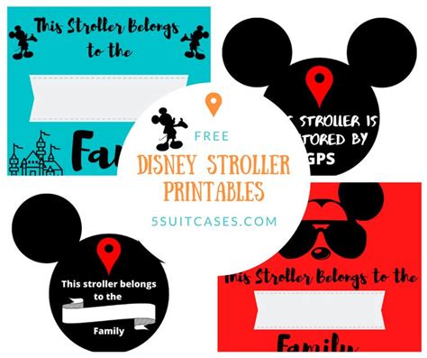 A photo of a Disney stroller tag template featuring Disney Pixar characters