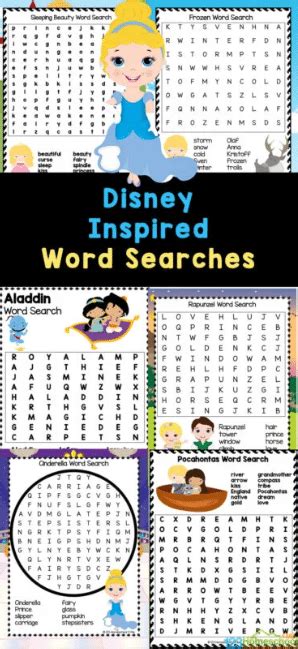 Disney-themed word searches for kids