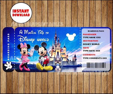 A Disney ticket printable for kids with a colorful design