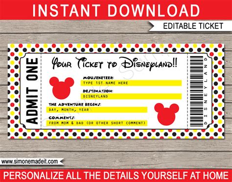 A Disney ticket printable for kids with a surprise theme