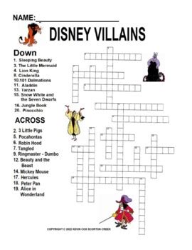 Disney Villains Crossword Puzzle