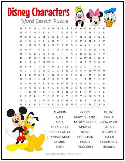 Disney Word Search Puzzle 1