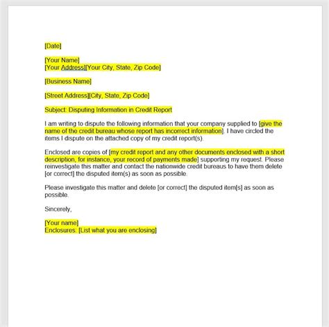 Dispute letter example word document