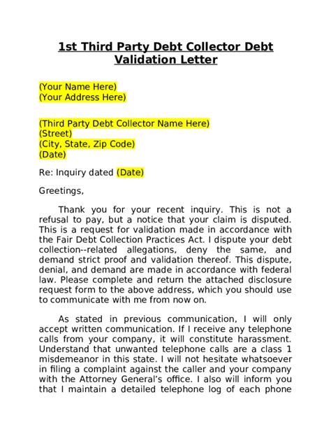 Dispute Letter Template for Debt Validation