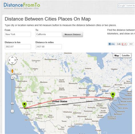 A diagram showing the distance between two cities on a map