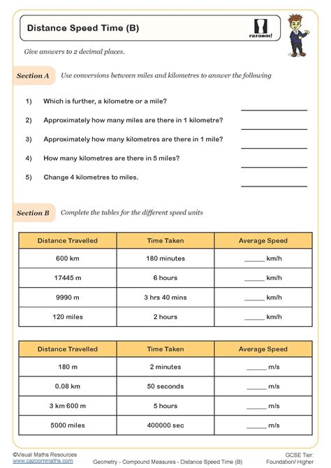 Distance Speed Time Worksheet Example