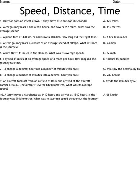 Distance Speed Time Worksheet Example 7