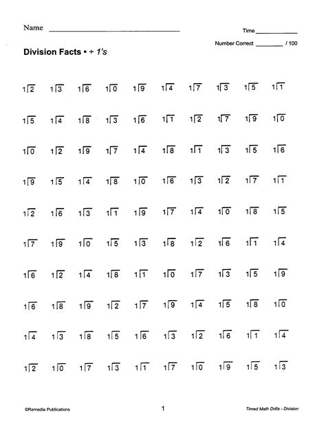 Division Facts Timed Test