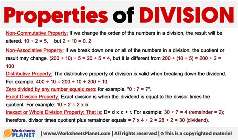 Division Properties Chart