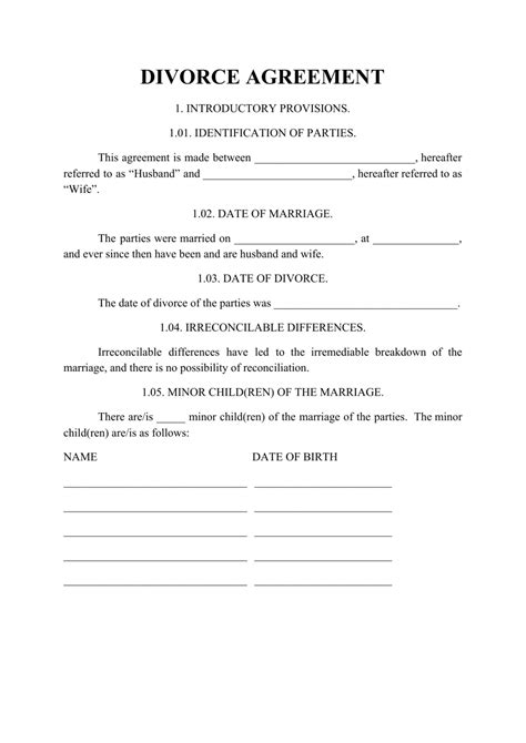 Divorce Agreement Template