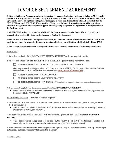 Divorce Agreement Template Example