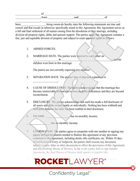 Divorce Agreement Template Sample