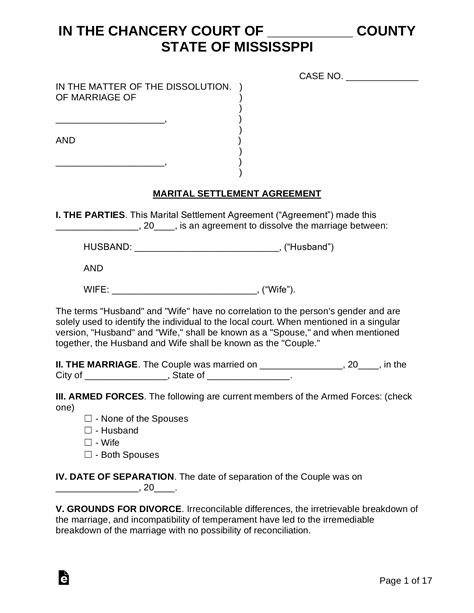 Divorce Forms for Mississippi