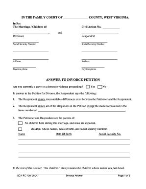 Divorce Papers Template with Child Custody