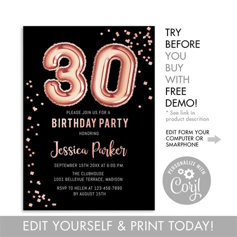 DIY 30th Birthday Invitations