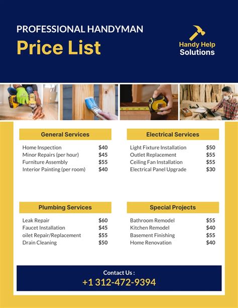 DIY handyman price list template