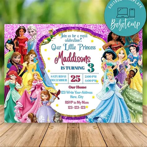 A DIY princess birthday invitation template with a handmade design