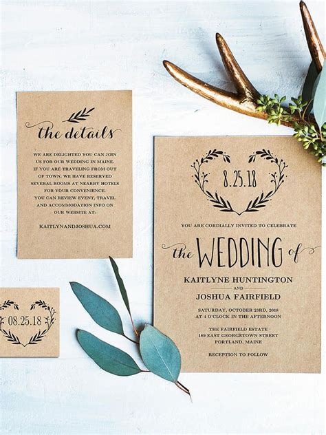 DIY wedding invitation template with a minimalist design