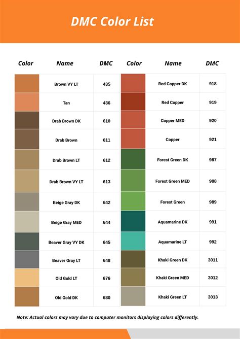 DMC Color Chart Sample