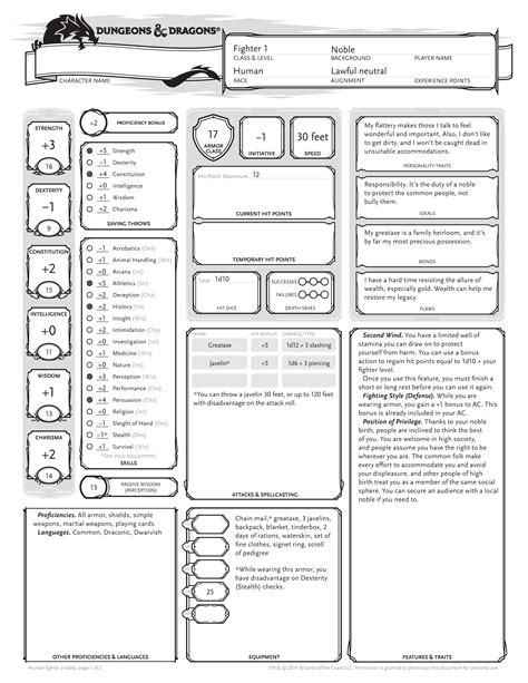 D&D character sheet example