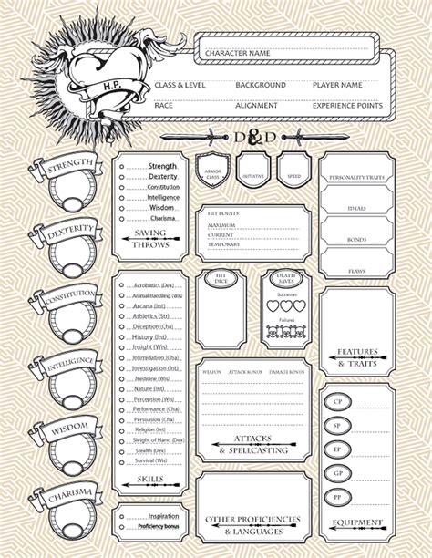 D&D character sheet PDF template