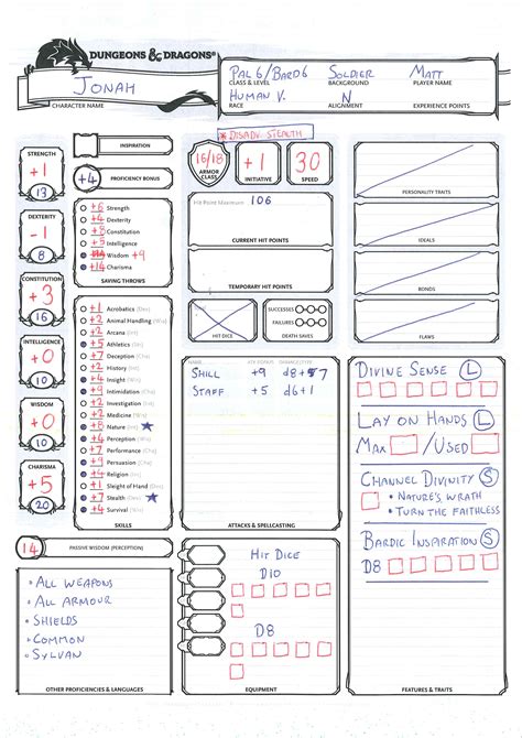 Examples of D&D character sheets