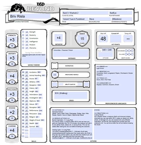 DnD Character Sheets Fillable PDF