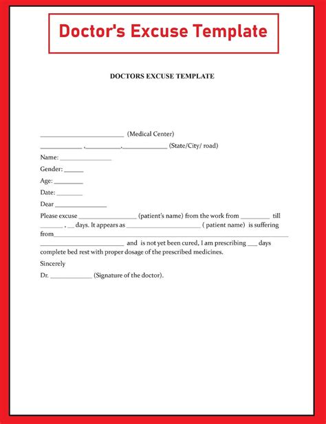 Doctor's Excuse Note Template 1